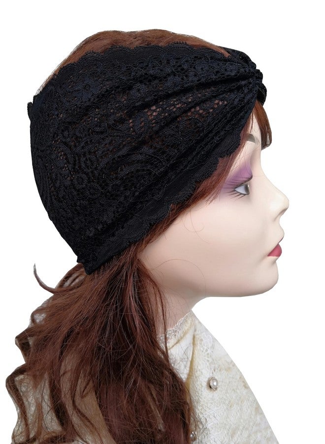Oyabridal Elasic 7.2'' Wide Lace Headband for Women Stretchy Lace Head Coverings for Women Church H112 (Black, One Size) - Image 4